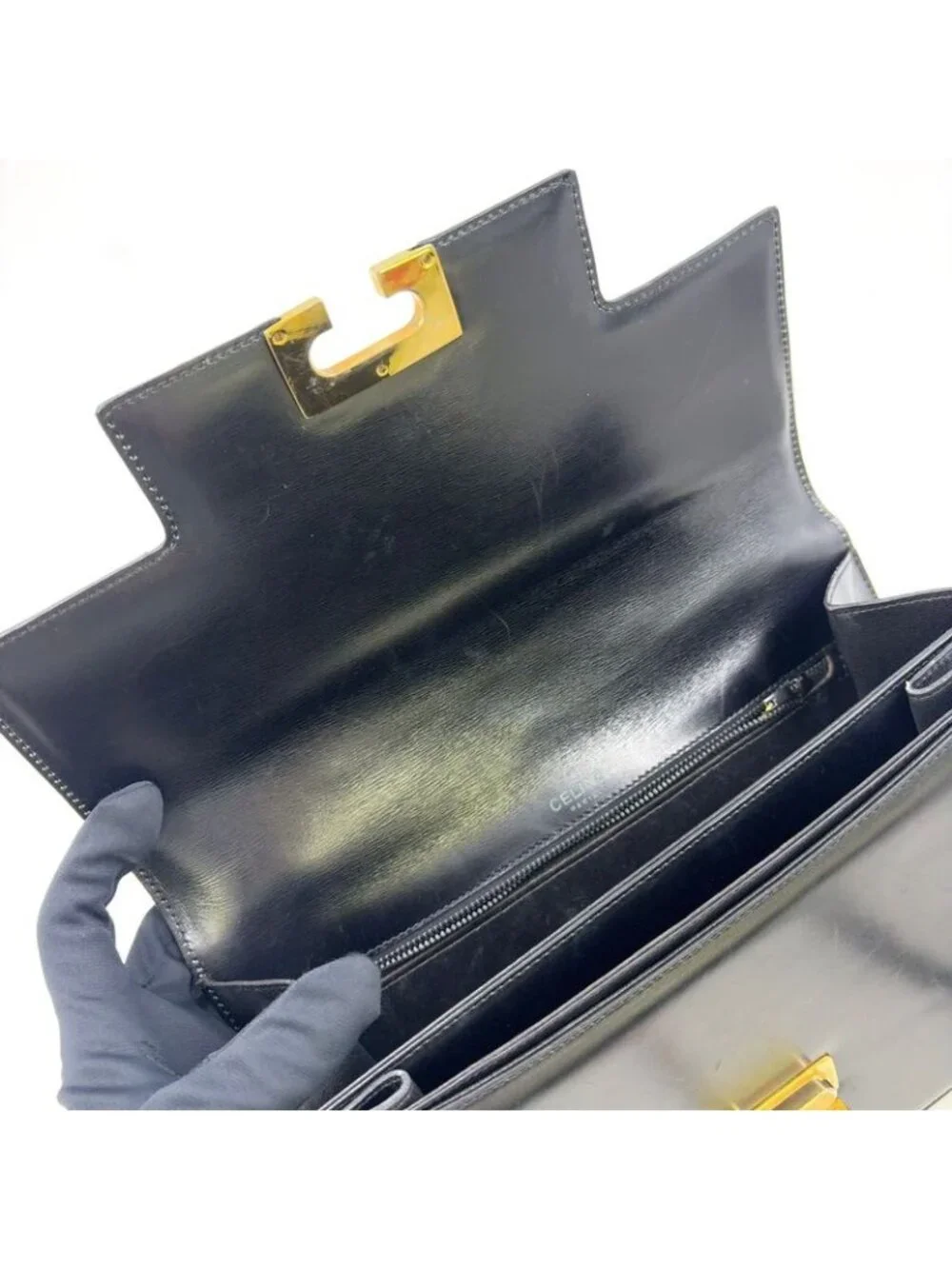 ★SOLD★ Celine Triomphe Leather Black Handbag Gold - Picture 12 of 15